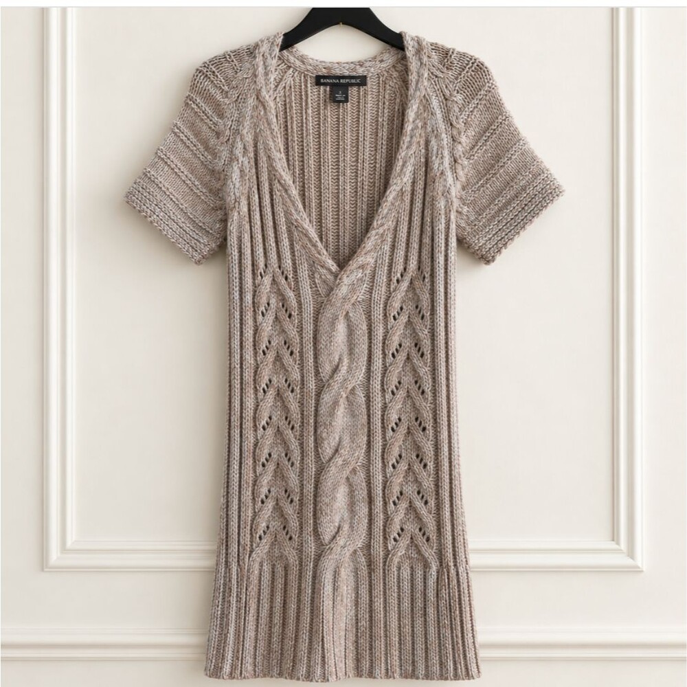Banana Republic Wool Alpaca Cable Knit Long Sweater Tunic V Neck Women’s S